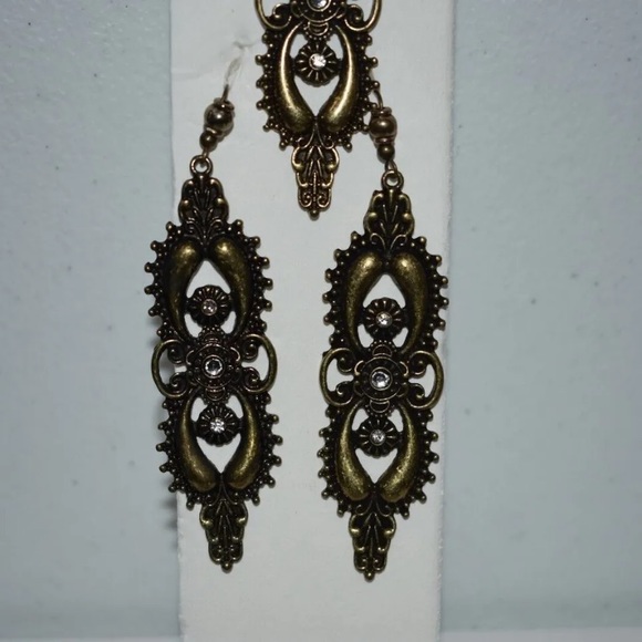 Vintage Old Gold Brown Looking Necklace With Matching Earrings Pretty - Picture 3 of 12